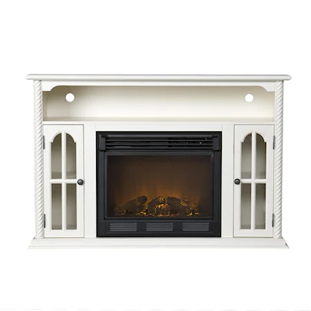 Tillman Antique White Media Console With Electric Fireplace